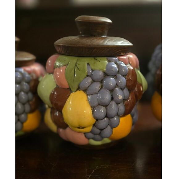 Set of 4 Hand Painted Fruit Ceramic Canisters - Picture 5 of 16